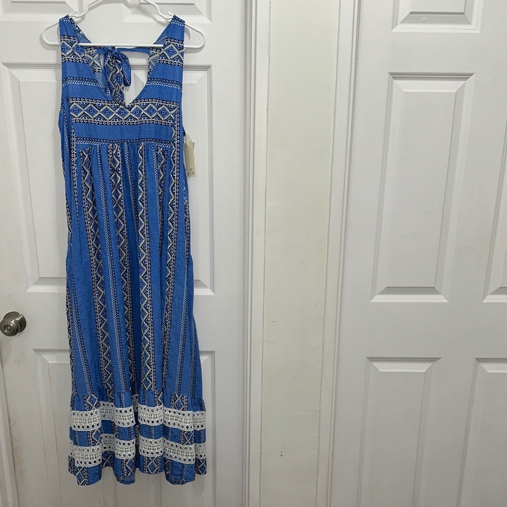 Sand and Spirit Blue Patterned Maxi Dress with LaceTrim